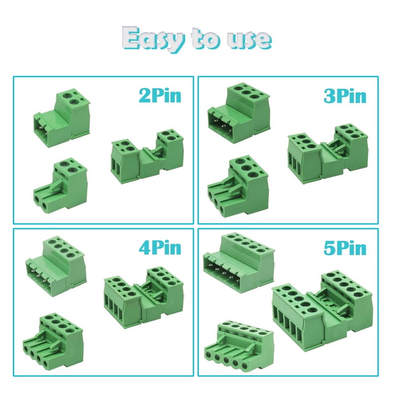 Tugermoola 20 Sets 3Pin Screw Terminal Block Connector Assortment Kit 5.08mm Pitch PCB 3Pin Connectors for 24-12AWG Cable OLA007-3PIN - Image 4